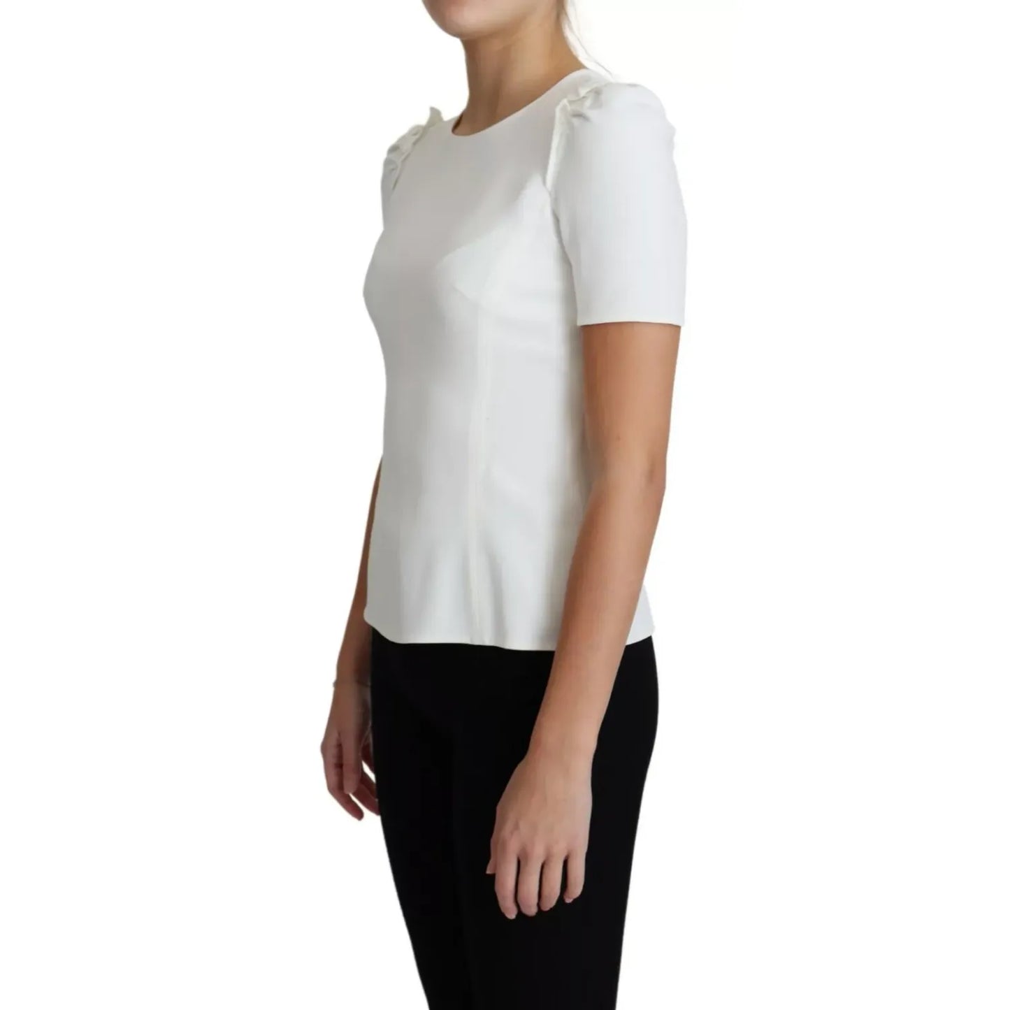 Dolce & Gabbana White Viscose Acetate Short Sleeve Blouse Top