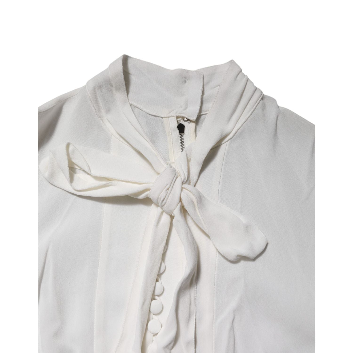 Dolce & Gabbana White Viscose Ascot Collar Long Sleeves Top