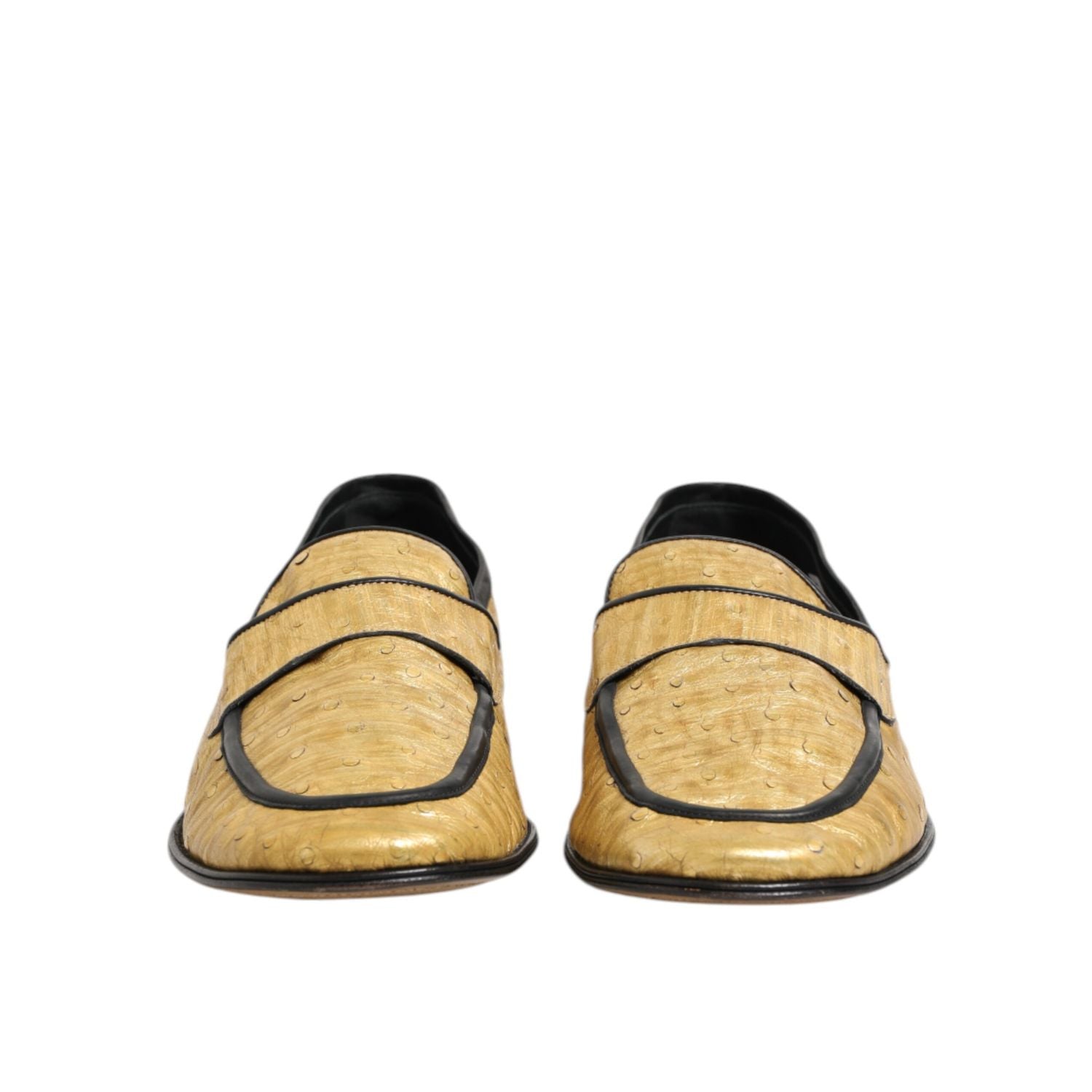 Dolce & Gabbana Yellow Black Leather Slip On Loafers Shoes