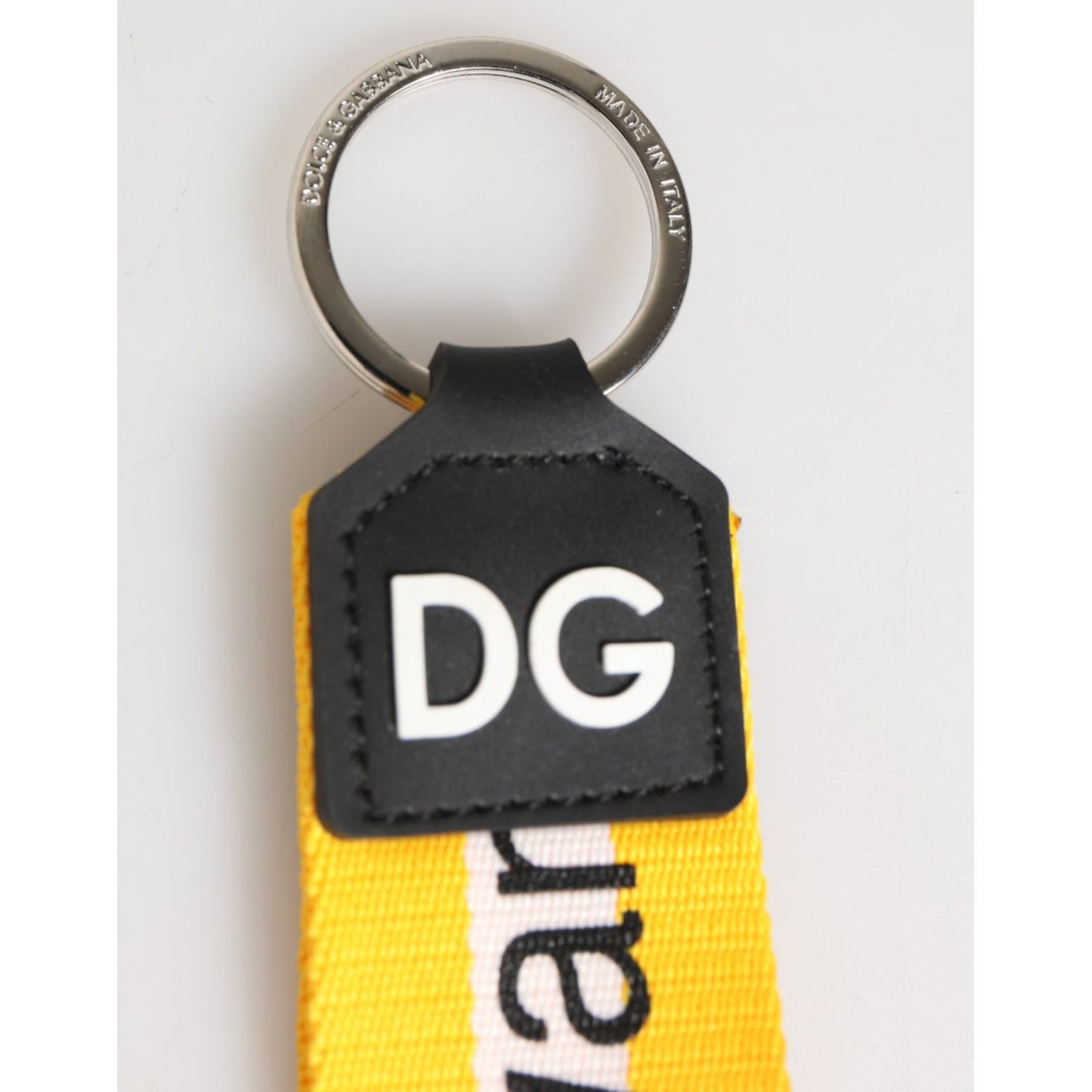 Dolce & Gabbana Yellow Logo Polyester Silver Brass Holder Keychain Keyring