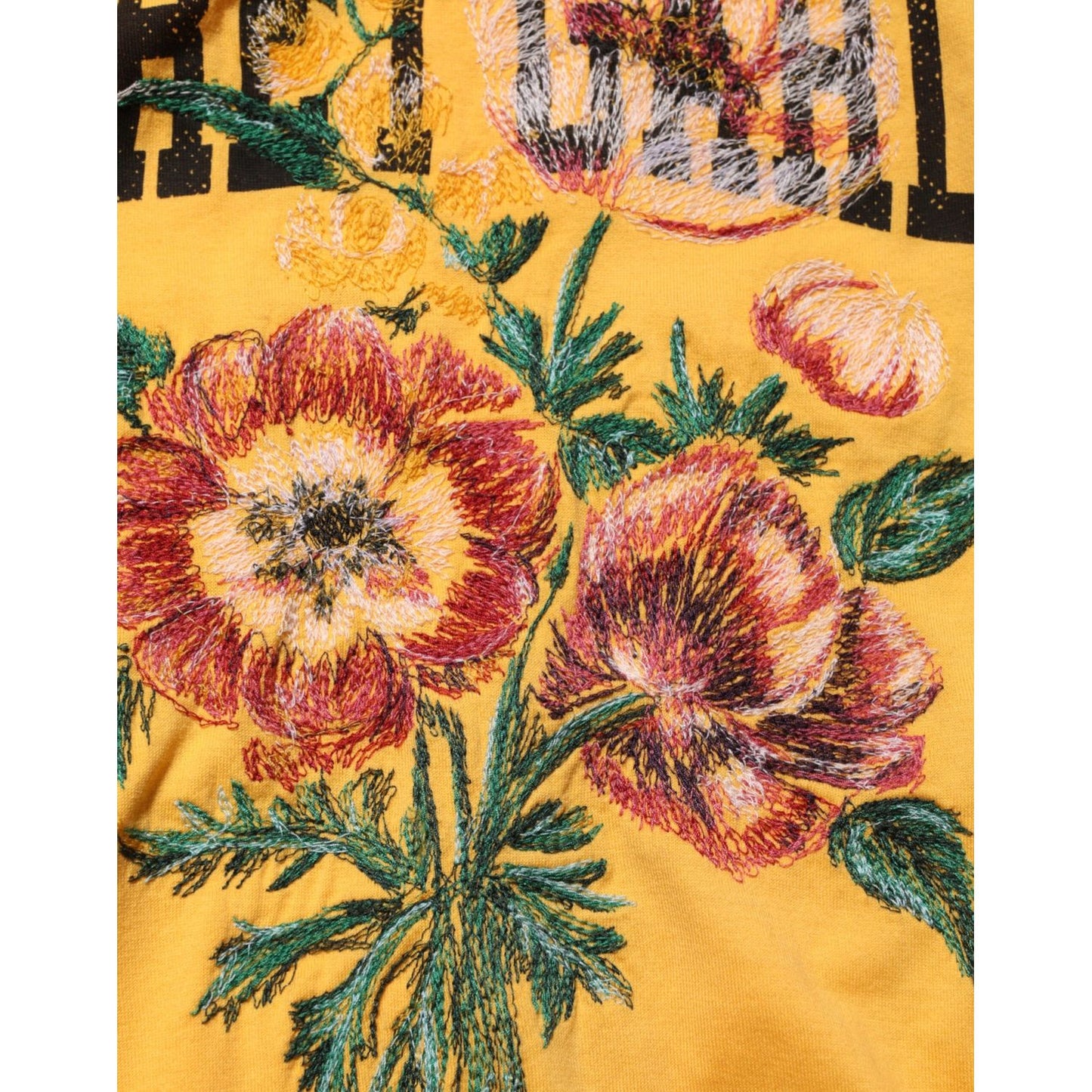 Dolce & Gabbana Yellow Secret Graden Floral Cotton Crew Neck T-shirt with floral print detail