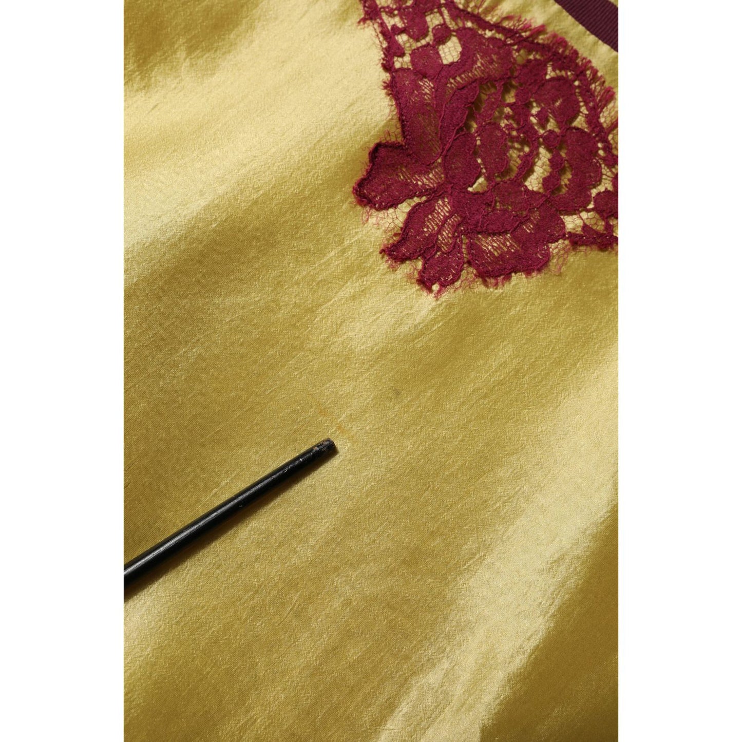 Dolce & Gabbana Yellow Silk Satin Floral Lace Short Sleeves Top