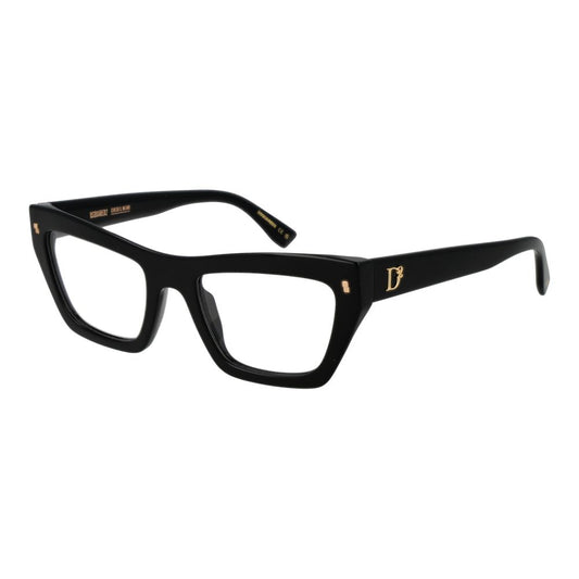 Dsquared² Black Acetate Glasses (Frames) for women, full-rim cat eye style with demo lenses, includes branded case.