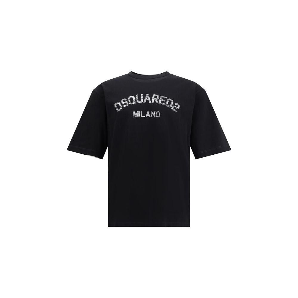 Dsquared² Black Cotton T-Shirt with ribbed crew neck and contrasting monogram print for a stylish casual look.