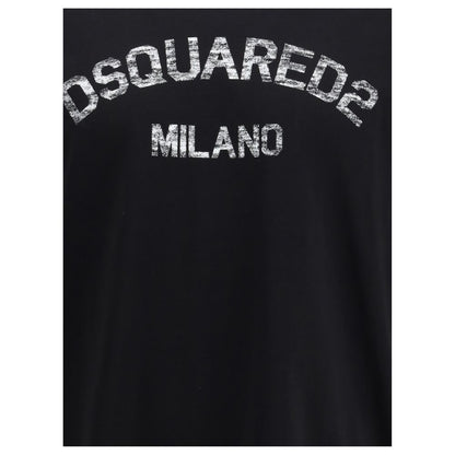 Dsquared² Black Cotton T-Shirt with iconic monogram print on front, featuring contemporary urban style and ribbed crew neck for comfort.
