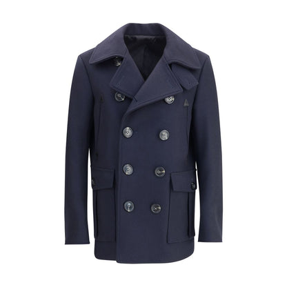 Dsquared² Blue Wool Coat with double-breasted buttons and side pockets, ideal for winter fashion.