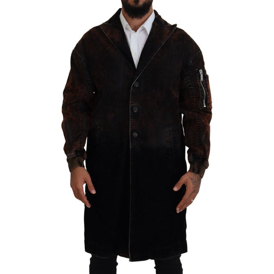 Dsquared² Brown Full Button Men Long Coat Cotton Jacket JKT3546-48