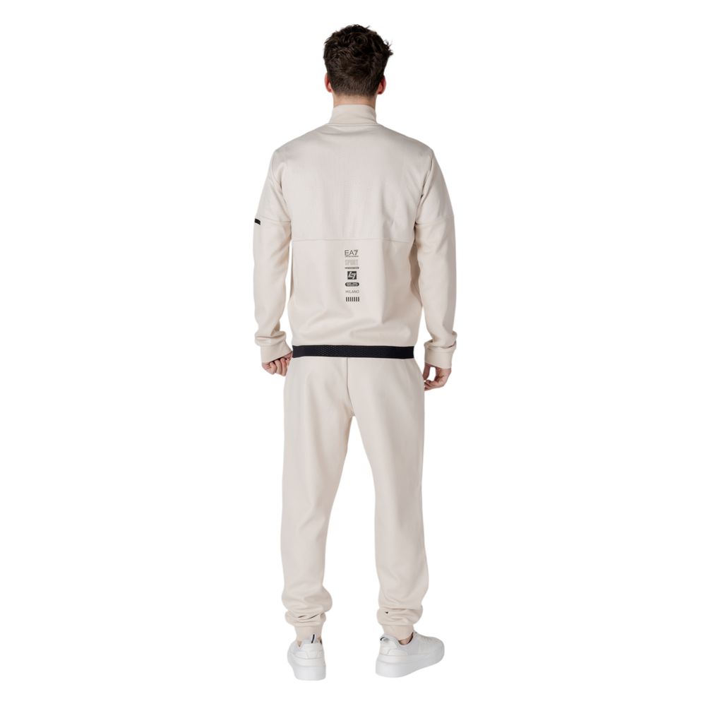 Back view of EA7 Emporio Armani Beige Cotton Sweatsuit for men, showcasing modern design and comfort in athletic wear.