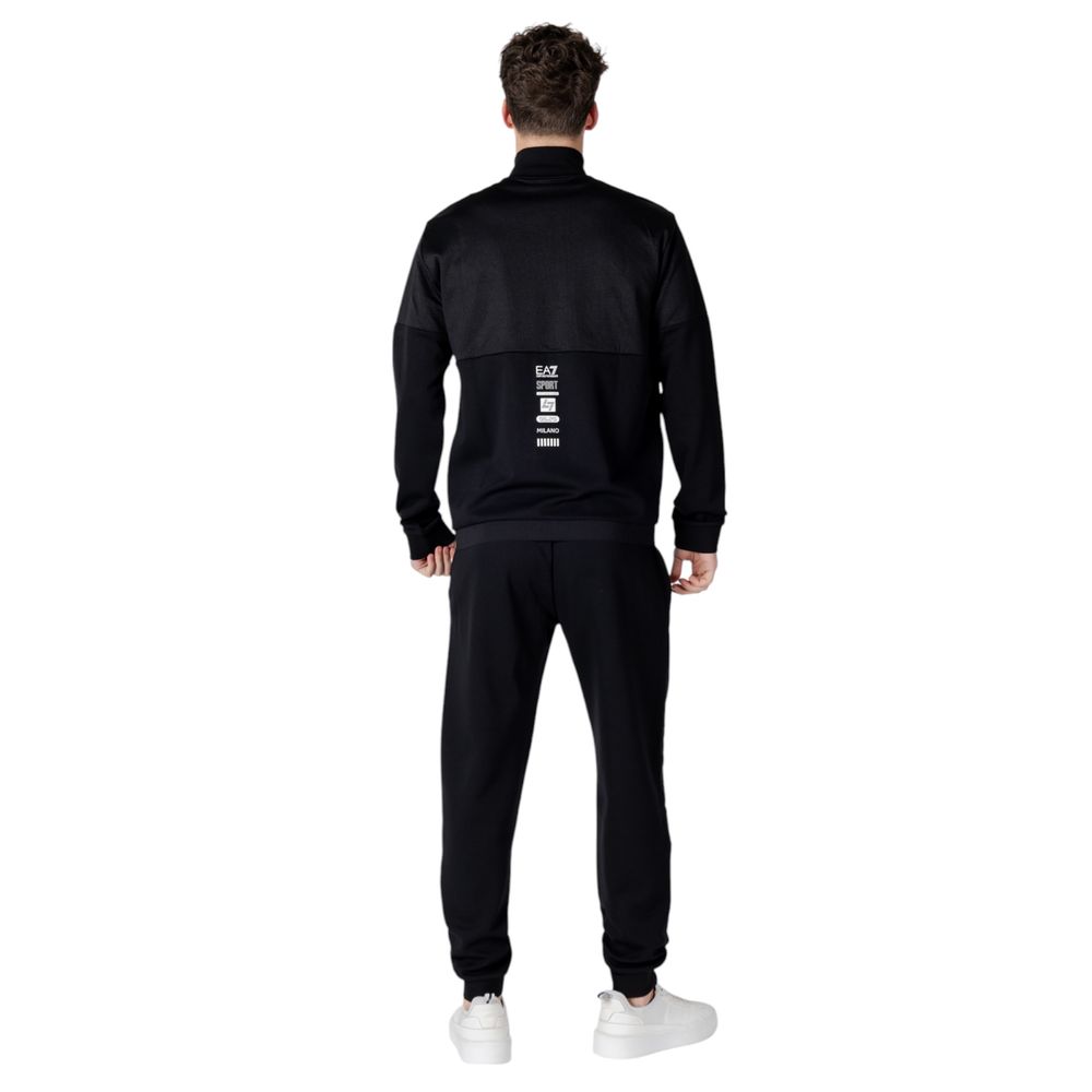 Back view of man wearing EA7 Emporio Armani Black Cotton Sweatsuit showcasing modern sporty design, perfect for style and comfort.