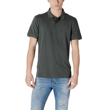 EA7 Emporio Armani Green Cotton Polo Shirt on male model, showcasing short-sleeved design and perfect fit with comfortable cotton-elastane blend.