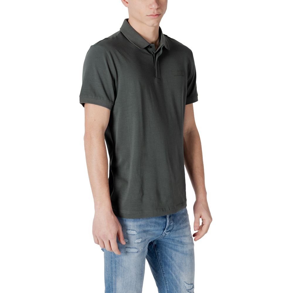 Man wearing EA7 Emporio Armani Green Cotton Polo Shirt, short-sleeved, high-quality materials, casual and comfortable fit