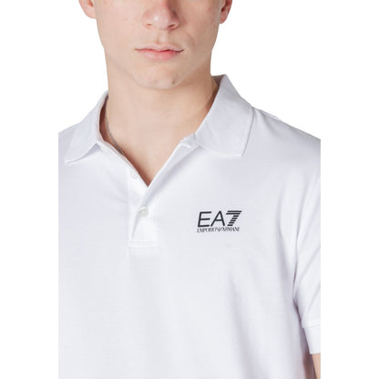 EA7 Emporio Armani White Cotton Polo Shirt with logo, featuring a stylish and comfortable design for men.