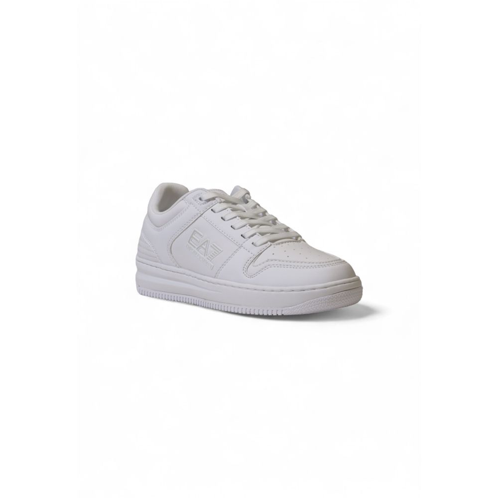 EA7 Emporio Armani White Polyester Athletic Sneakers showing side view with clean design and modern styling.