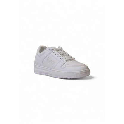EA7 Emporio Armani White Polyester Athletic Sneakers showing side view with clean design and modern styling.