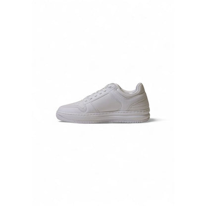 EA7 Emporio Armani White Polyester Athletic Sneakers side view on white background.