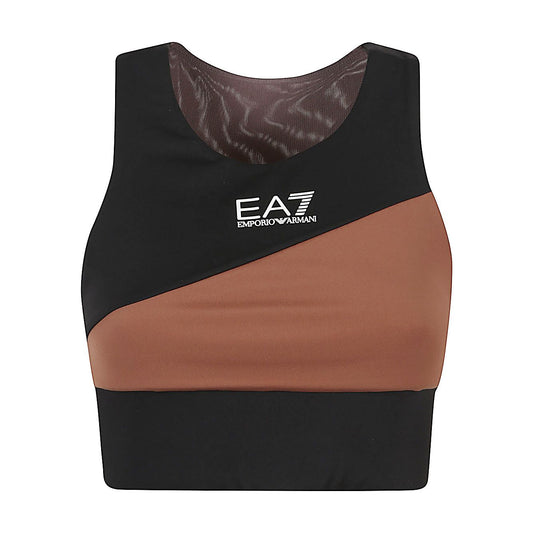 EA7 Underwear Black sports bra made of VENTUS7 fabric with high breathability for gym workouts.