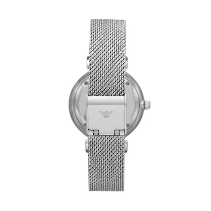 Back view of EMPORIO ARMANI Mod. AR11319 wristwatch with stainless steel bracelet and water resistance.