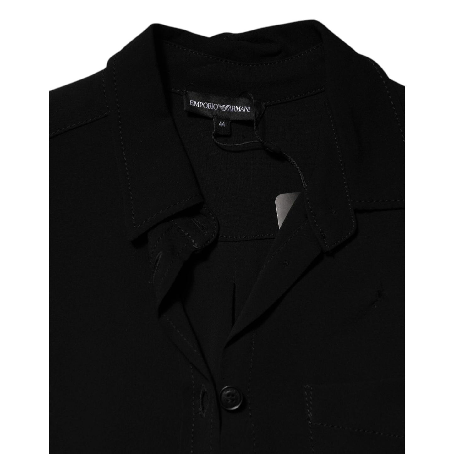 Emporio Armani Black Viscose Blend Shirt Style Belted Dress