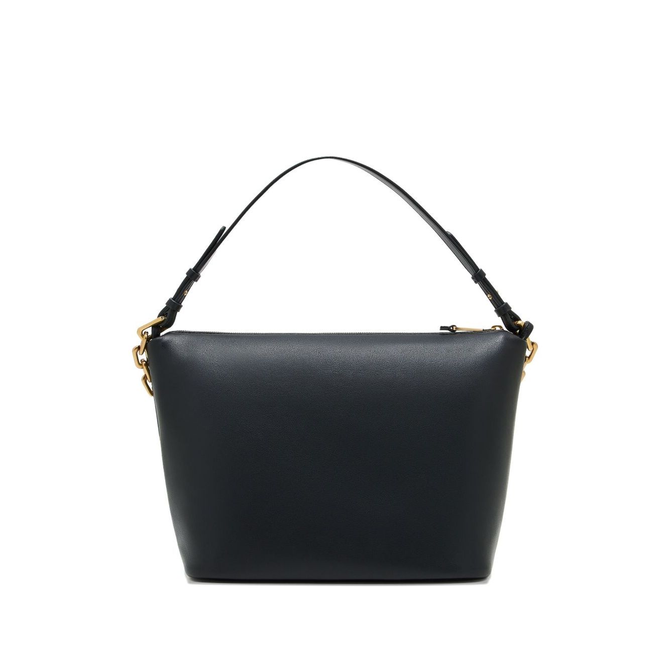 Emporio Armani Medium leather hobo bag with chain, black leather, gold-tone chain detail, zip fastening, top handle, 30x15x25 cm