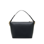 Emporio Armani Medium leather hobo bag with chain, black leather, gold-tone chain detail, zip fastening, top handle, 30x15x25 cm