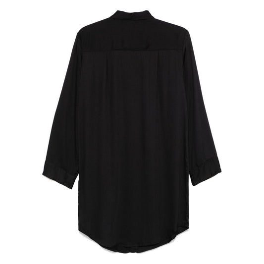 Back view of Emporio Armani Sea clothing Black dress with buttoned cuffs and long sleeves, ideal for beach wear.