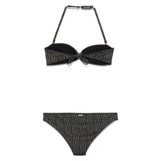 Emporio Armani Sea clothing Black bikini set with tie-fastening straps, removable pads, detachable shoulder strap, allover logo design.