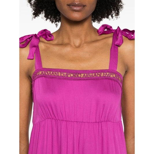 Orchid purple long dress with tie-fastening straps and elasticated trim, showcasing Emporio Armani Sea clothing Purple style.