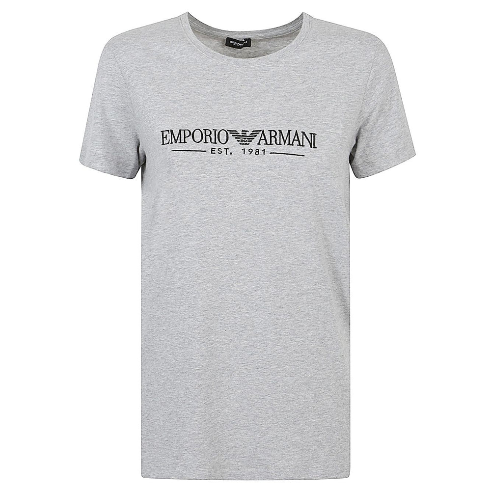 Gray Emporio Armani T-shirts and Polos Grey, crew neck, short sleeves, logo on chest, straight hem, cotton, front view.