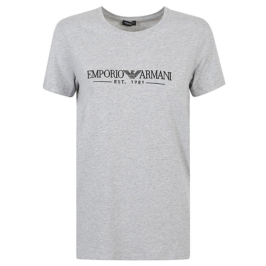 Gray Emporio Armani T-shirts and Polos Grey, crew neck, short sleeves, logo on chest, straight hem, cotton, front view.