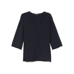 Emporio Armani cady blouse in oxford blue with front button fastening and side slits, drop shoulder design. Fits true to size.
