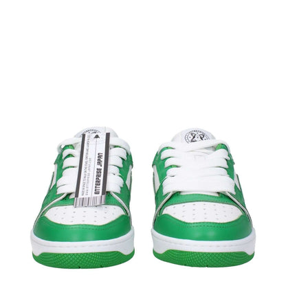 Enterprise Japan Green Leather Low Top Sneakers with white accents, rubber sole, and lace-up closure, featuring a front logo.