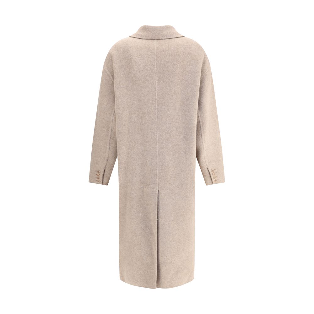Back view of Ermanno Scervino Beige Wool Coat showcasing above-ankle length, made of 81% wool and 19% polyamide, with elegant design.