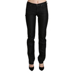 Ermanno Scervino Black Mid Waist Skinny Slim Denim Trouser with zipper closure and logo details, made in Italy, 100% cotton.