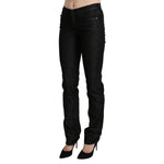 Ermanno Scervino Black Mid Waist Skinny Slim Denim Trouser with zipper closure and logo details, made of 100% cotton.