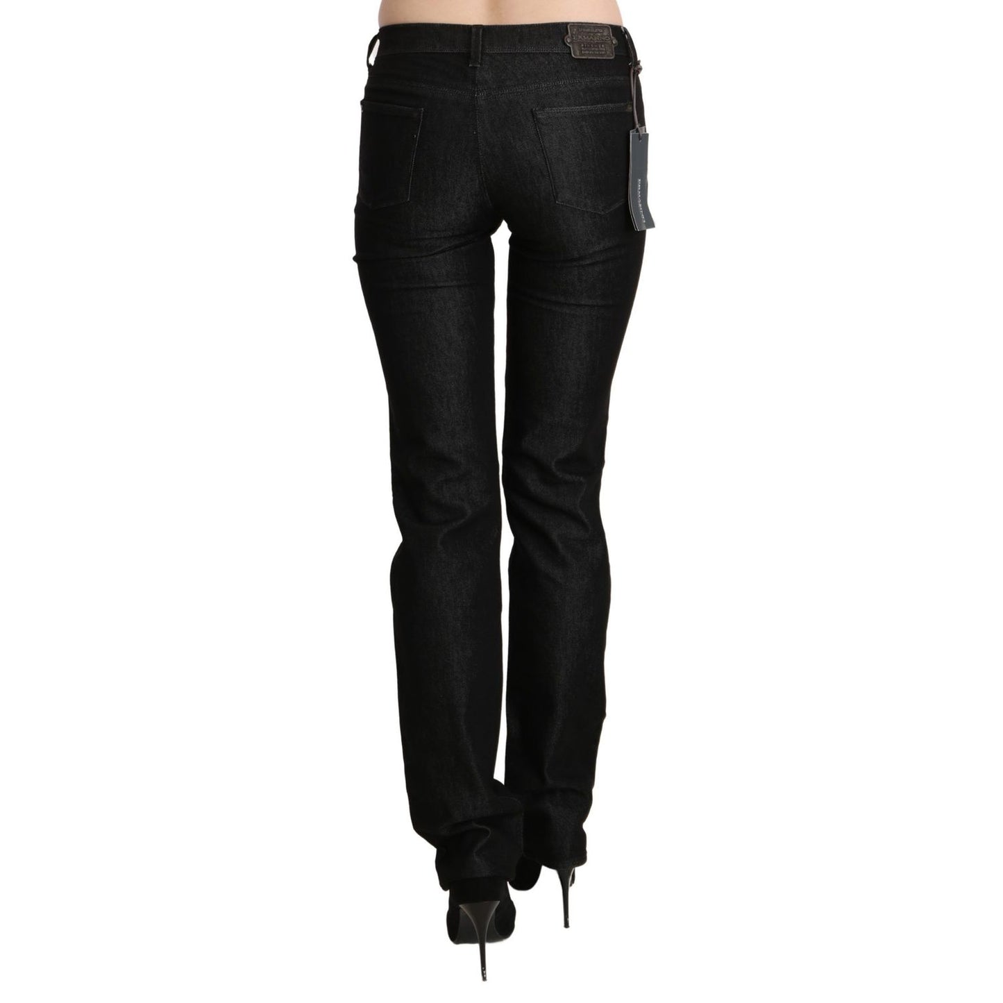 Ermanno Scervino Black Mid Waist Skinny Slim Denim Trouser, back view, cotton material, zipper closure, with tags, made in Italy.