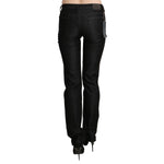 Ermanno Scervino Black Mid Waist Skinny Slim Denim Trouser, back view, cotton material, zipper closure, with tags, made in Italy.