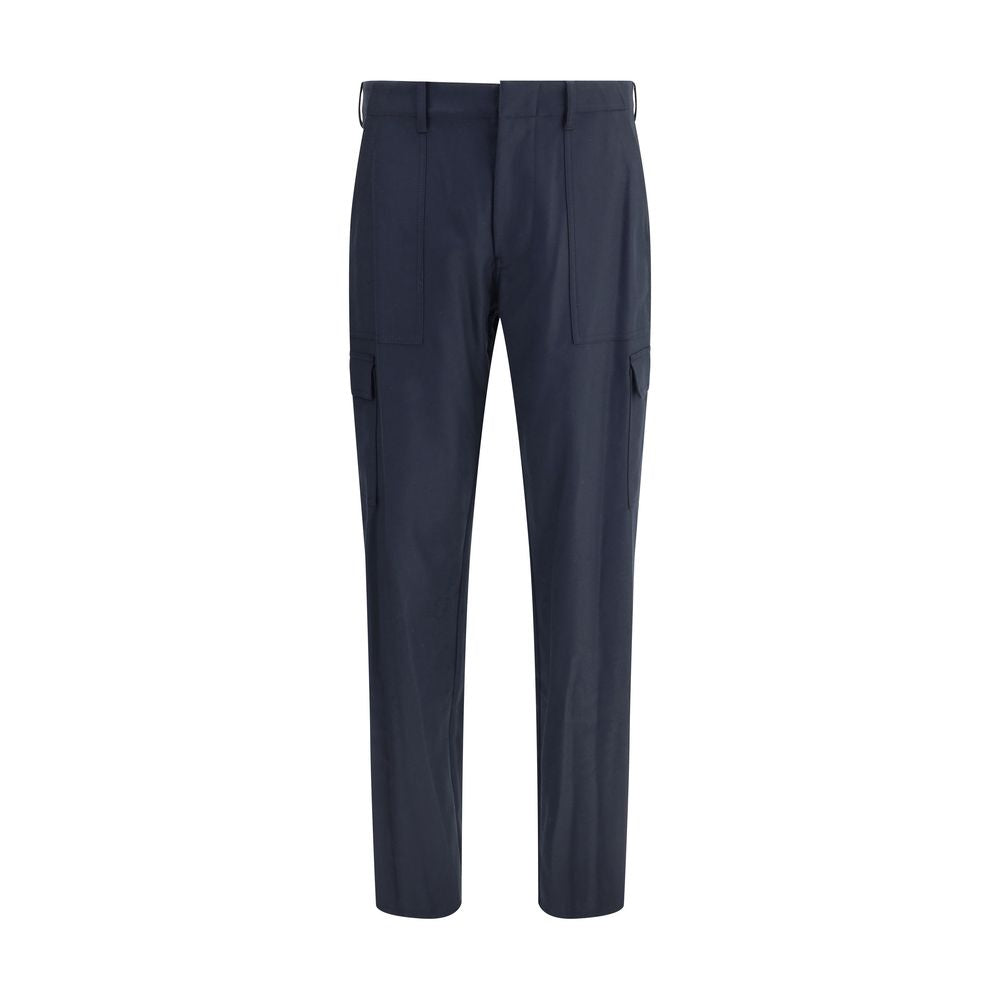 Etro Blue Wool Cargo Pants with side pockets, zipper closure, and elegant flannel design for practical and sophisticated style.