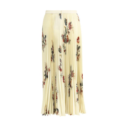 Etro Yellow Polyester Midi Skirt with floral print and pleated design, high-waisted and regular fit, featuring a back zip closure.