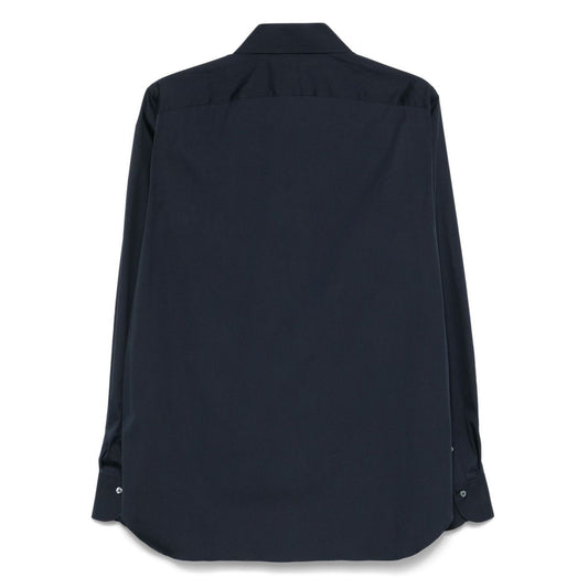 Back view of FINAMORE 1925 NAPOLI Shirts Blue in cotton with buttoned cuffs and curved hem.