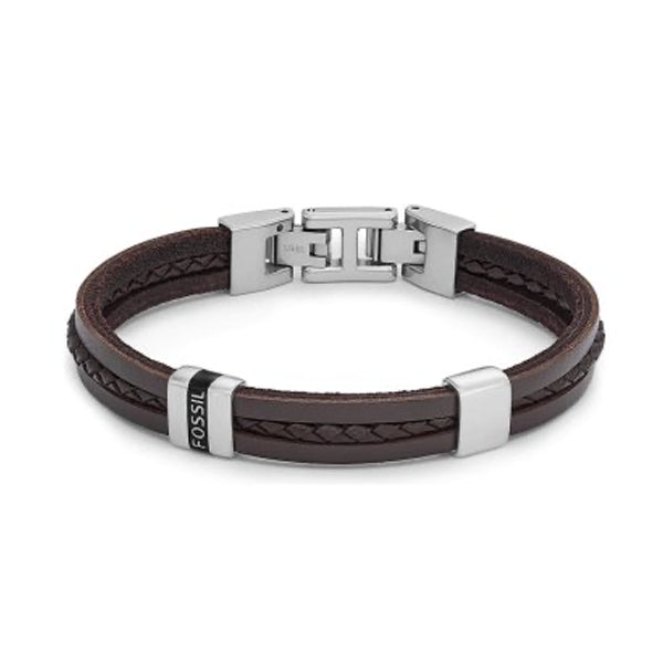 FOSSIL JEWELS JEWELRY Mod. JF04133040 leather bracelet with silver accents, stylish and modern design.