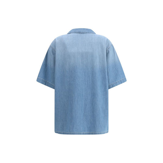 Fabiana Filippi Short sleeve denim Shirt with classic collar and sequin details, back view, made from 100% cotton, SS25 collection.