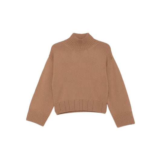 Fabiana Filippi Sweaters Camel high neck wool jumper with ribbed cuffs and hem