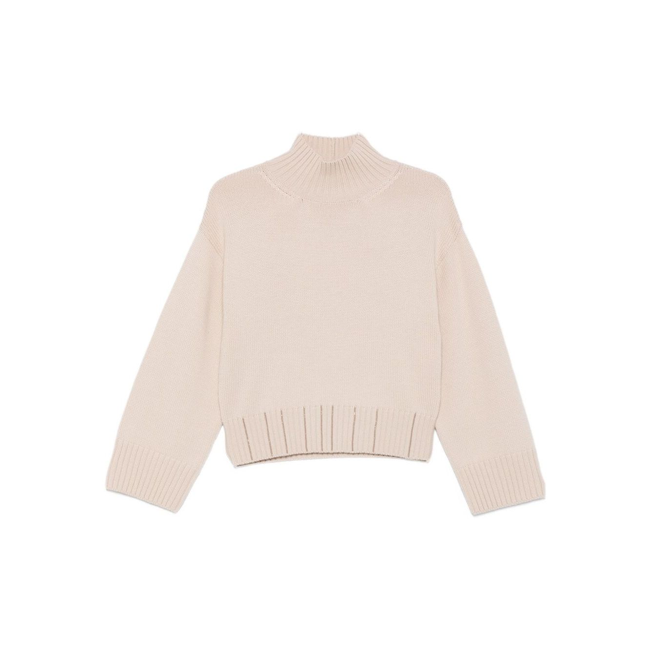 Fabiana Filippi Sweaters Powder - light beige high neck wool turtle-neck jumper with ribbed knit details and long sleeves.