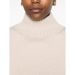 Fabiana Filippi Sweaters Powder wool turtle-neck jumper with high neck and ribbed knit detail in light beige, close-up view.
