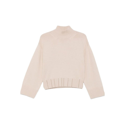 Fabiana Filippi Sweaters Powder - light beige high neck wool turtle-neck jumper with ribbed knit details and long sleeves.