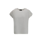 Fabiana Filippi T-Shirt with tulle appliqués, elegant crew-neck cotton top with delicate tulle details, SS25, made in Italy.