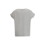 Back view of Fabiana Filippi T-Shirt with tulle appliqués, featuring delicate tulle on sleeves and a classic crew-neck design.