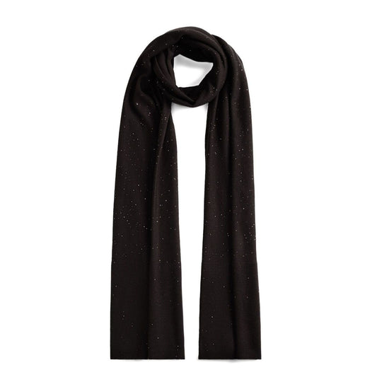 Fabiana Filippi sequin embellishment Wool scarf with black ribbed texture and lightweight long rectangular design.