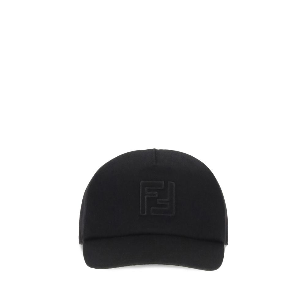 Fendi Black Wool Cap (Baseball Hat) with embroidered FF detail, featuring a sporty and elegant design in wool and cashmere.