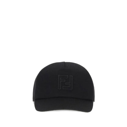 Fendi Black Wool Cap (Baseball Hat) with embroidered FF detail, featuring a sporty and elegant design in wool and cashmere.